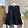 Plus Size Women Casual Solid Waist Cinching Sleeveless Vest Cardigan