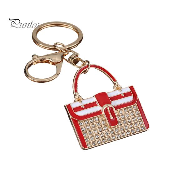 Rhinestone Keyring Keychain Pendant, Enamel Simulated Handbag Shape Key Holder with Lobster Clasp, Shiny Girly Gift Accessory Prong Setting
