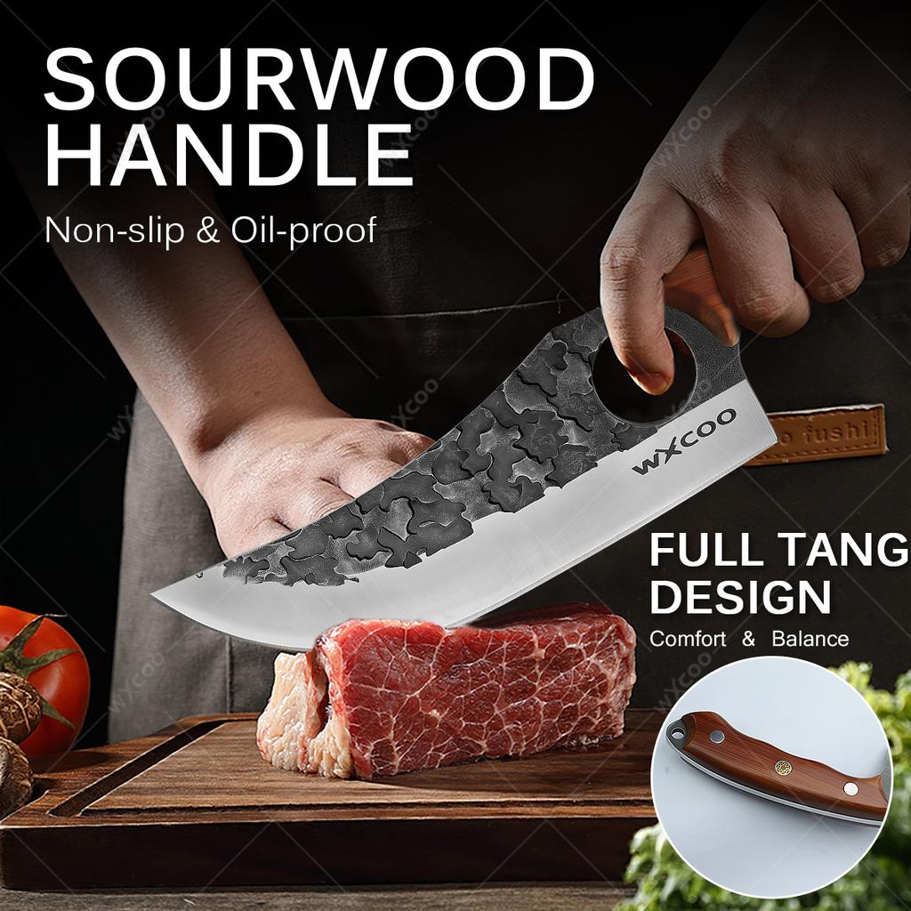 Edelstahl Hackmesser Ausbeinmesser Geschmiedetes Küchenchefmesser Fleisch Fisch Obstmesser Professionelles Metzgeresser mit Abdeckung