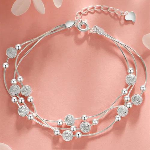 Fine 925  Silver Lucky Beads Bracelets For Women Luxury Designer Multilayer Adjustable Bracelet Party Wedding Jewelery