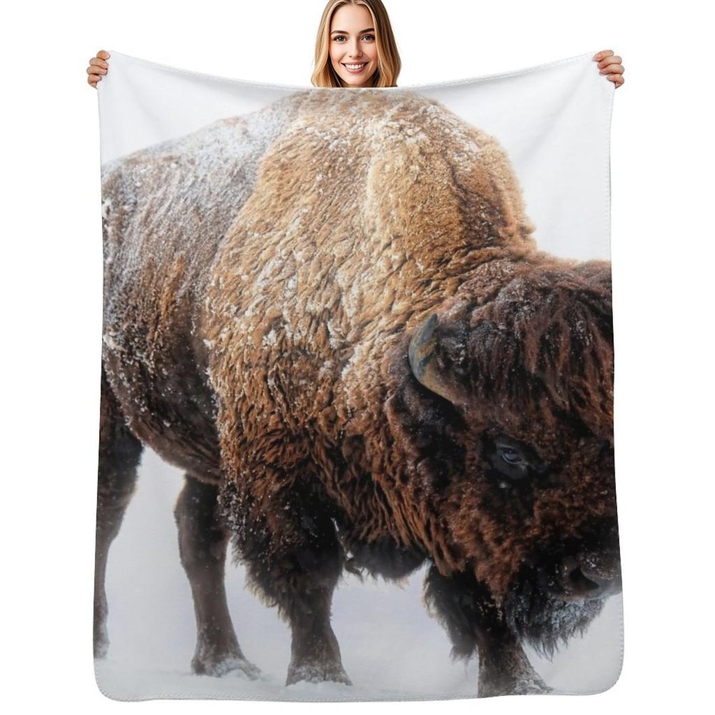 An American Bison Moves Through a Winter Snowstorm Throw Blanket Ultra Plush Cozy Blanket for Napping Sleeping