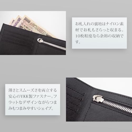 Dom Teporna Ultra-Thin Bifold Wallet for Men, Thin Cowhide Leather, YKK Zipper, Simple Design, Bill Compartment, Coin Purse, Card Slots, Slim Wallet F