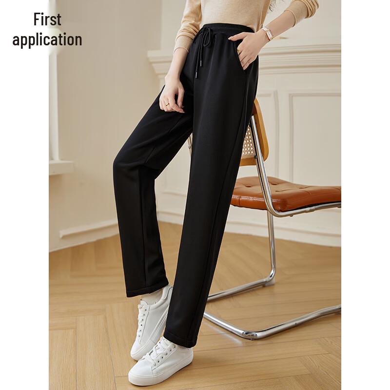 Chushen Women's Winter High-Waist Straight-Leg Warm Casual Pants