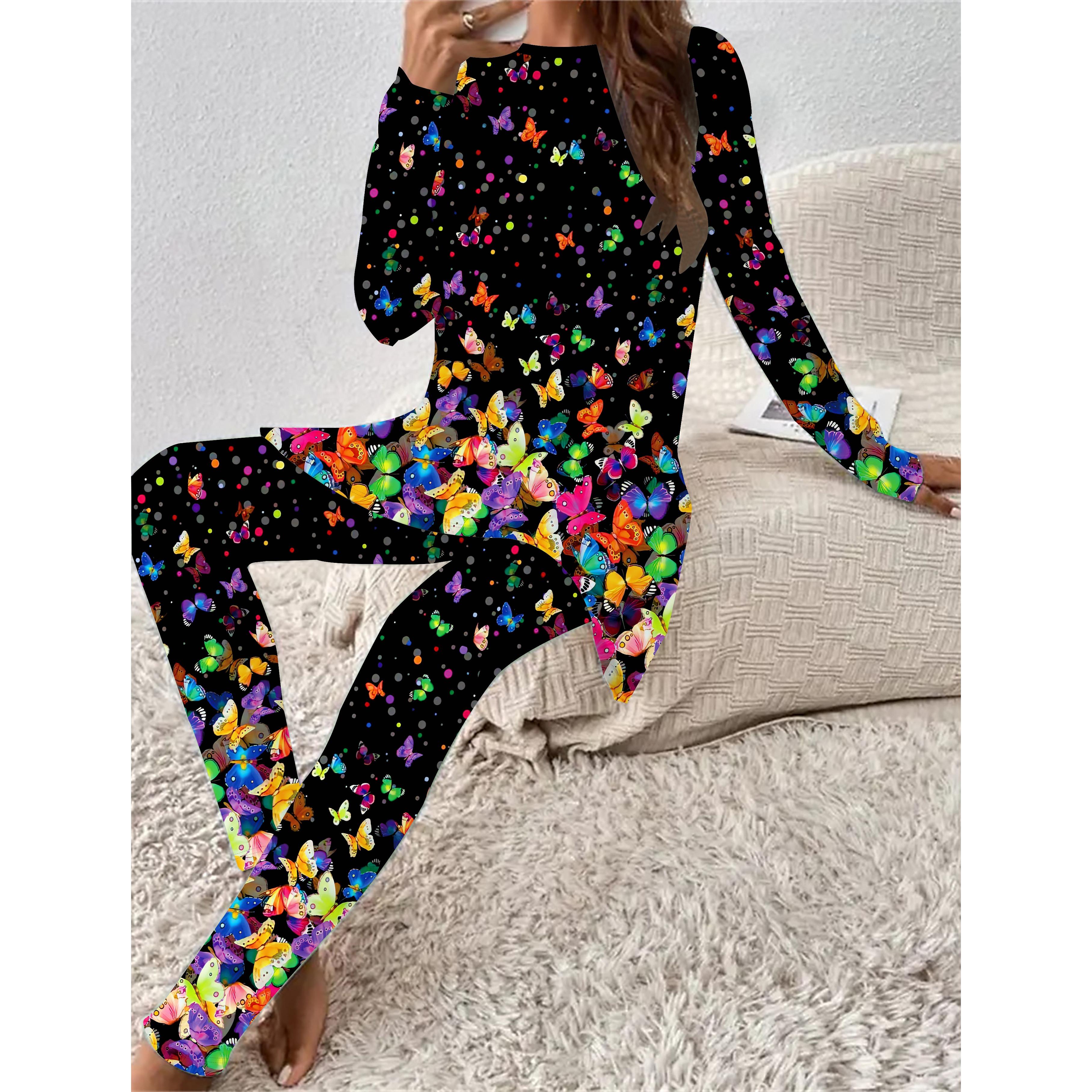 

Euro-American Fashion 3D Butterfly Print Women s Four-season Long-sleeved T-shirt + Long Pants Two-piece Set. Perfect Gift for New Year 8XL чорний
