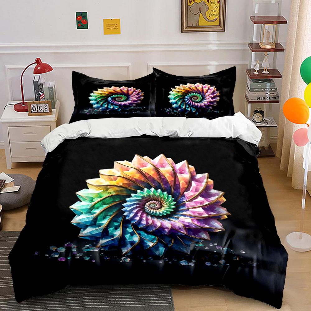 Buntes Kristall-Spiralstruktur-Bettwäsche-Set Für Kinder Luxusgeschenk 3-teiliges Digitaldruck-Bettdecken-Set Weich Bequem Atmungsaktiv