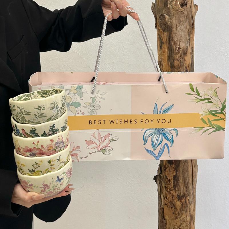 ins retro style ceramic rice bowl 2025 new home high-value tableware set housewarming new wedding gift