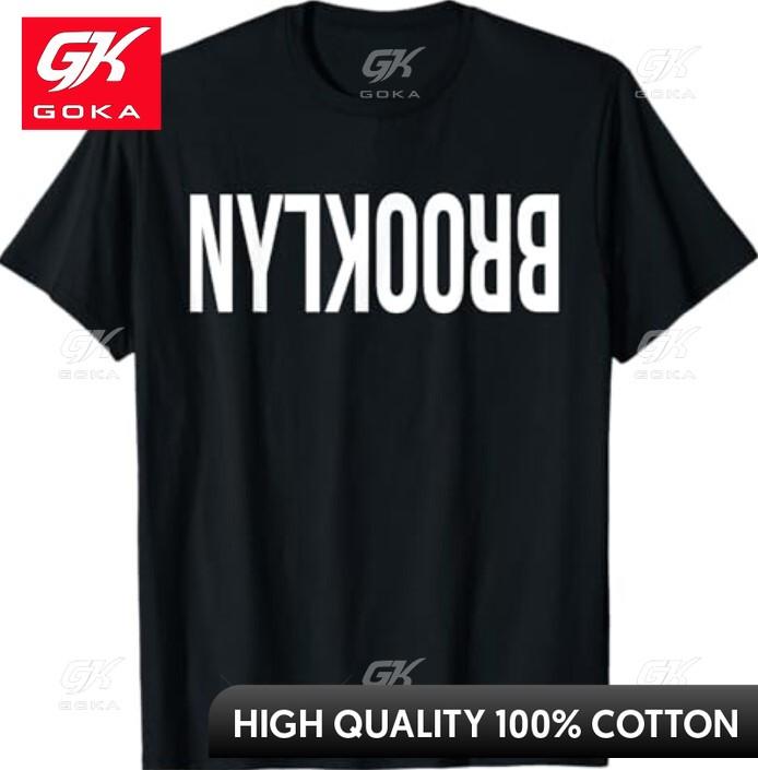 

NY Brooklyn Creative Flip Novelty Print Round Neck Short Sleeve Pure Cotton Printed T Shirt Street Style S