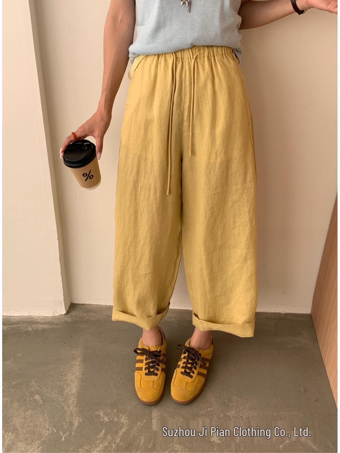 

Women s Solid Color Linen Harem Pants - Loose & Slim Fit for Spring/Summer 2026 Medium