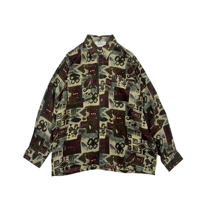 Summer Silk Thin Type Long Sleeves Shirt American Hong Kong Style Loose Couple Mulberry Silk Baroque Oil Painting Style Shirt