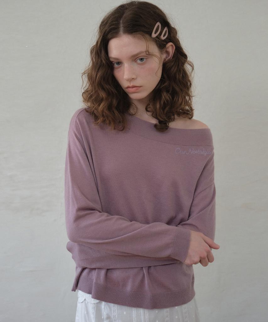 Aueonoseuteljia Lettering Boatneck Knit_Vintage Purple(Oc26Kn17)