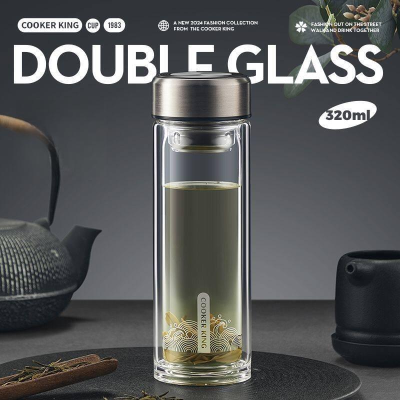 COOKER KING 320/380ml Double Wall Glass Mug with Handle High Borosilicate Glass Heat Resistant Tea Cup for Men Home& Office Use 200-400ml