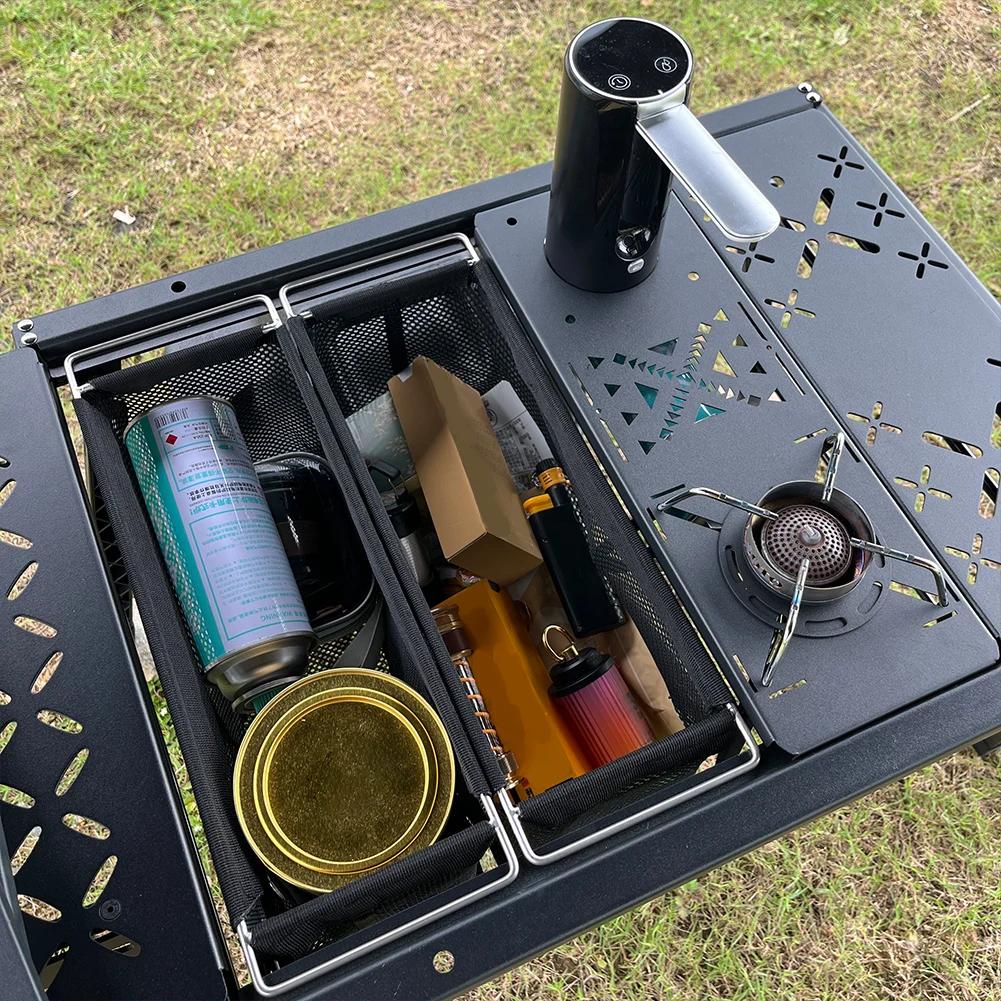 Portable Camping IGT Unit Folding Basket Mesh IGT Table Drainage Basket Folding Table Storage Basket Camping Table Accessories