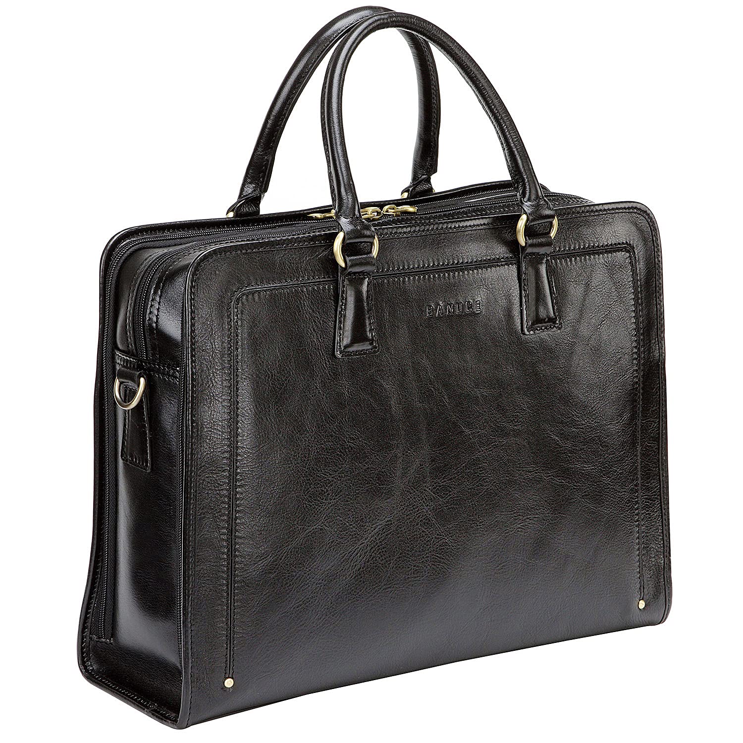 

Vannus Мужская деловая сумка, Сумка-тоут из натуральной итальянской кожи, Портфель большой вместимости, Кейс-атташе, Устойчивый, Вмещает 14-дюймовый ноутбук, Черный