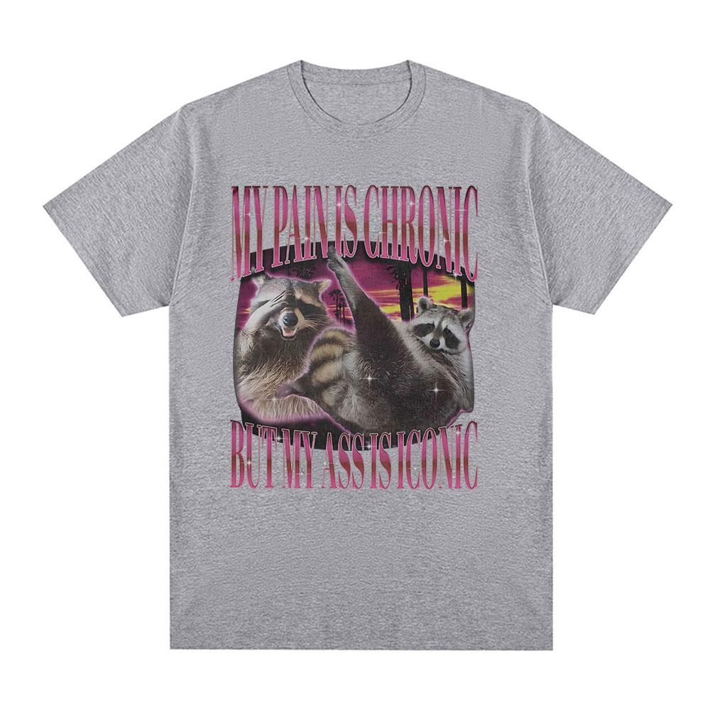 My Pain Is Chronic But This Ass Is Iconic T-shirts Funny Raccoon Meme T Shirts Men Women Vintage Harajuku Summer Cotton T-shirt