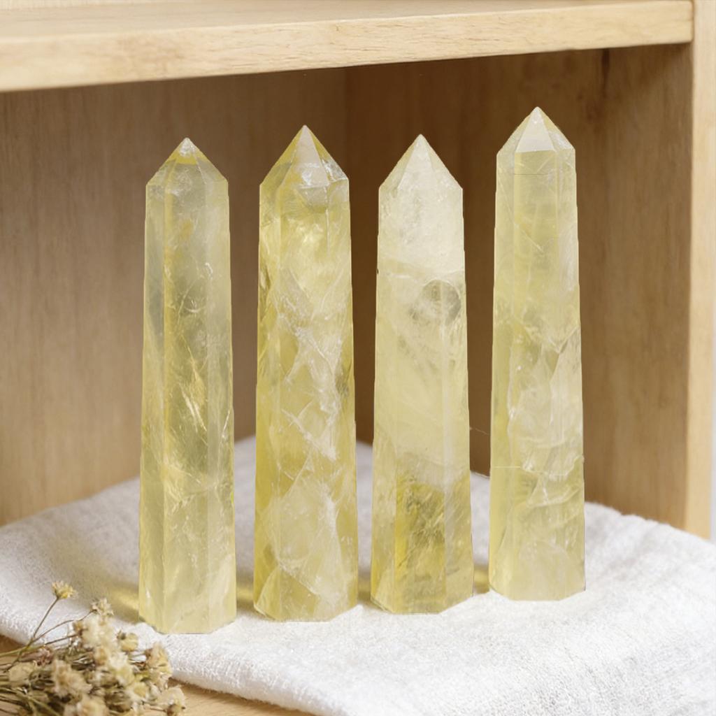 2Pcs Natural Crystal Citrine Tower 5.91" (15Cm) 6 Faceted Single Point Prism Crystal Wand For Meditation Outdoor Statues