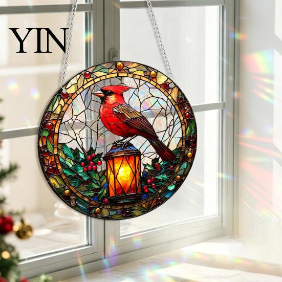 Acrylic Holiday Hanging Decorations Christmas 2D Suncatcher, Stained Glass Style Black Cat Window Hanging, Decorative Wall Plaques Colorful