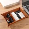 Sectioned Catchall Tray in PU Leather, Snap-Open Storage Design with Stitched Edging and Key Loop for Dresser Use