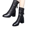 Autumn and Winter New Soft Leather Mid-boots Women's Thick Heel Martin Boots Long Tube Versatile Pointed Middle Heel Thick and Thin Boots