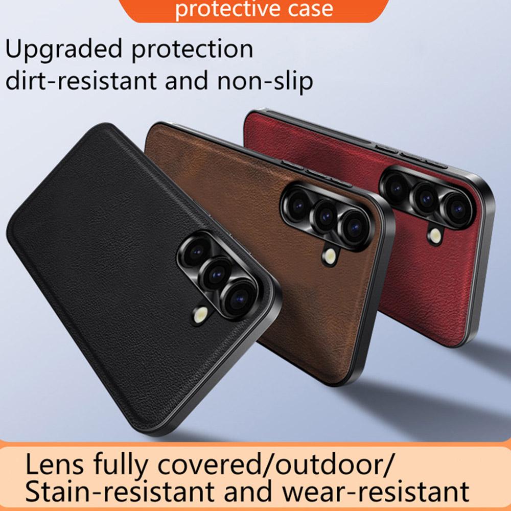 For Samsung Galaxy S25 Case PU+TPU+PC Phone Back Cover with Metal Lens Frame