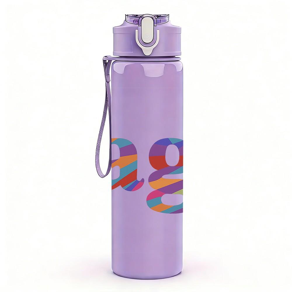 1PC Rainbow Rage Letter Text 750ml Color Plastic Sports Water Bottle Leakproof Flip Straw Lid Suitable for Sports Office Home Use