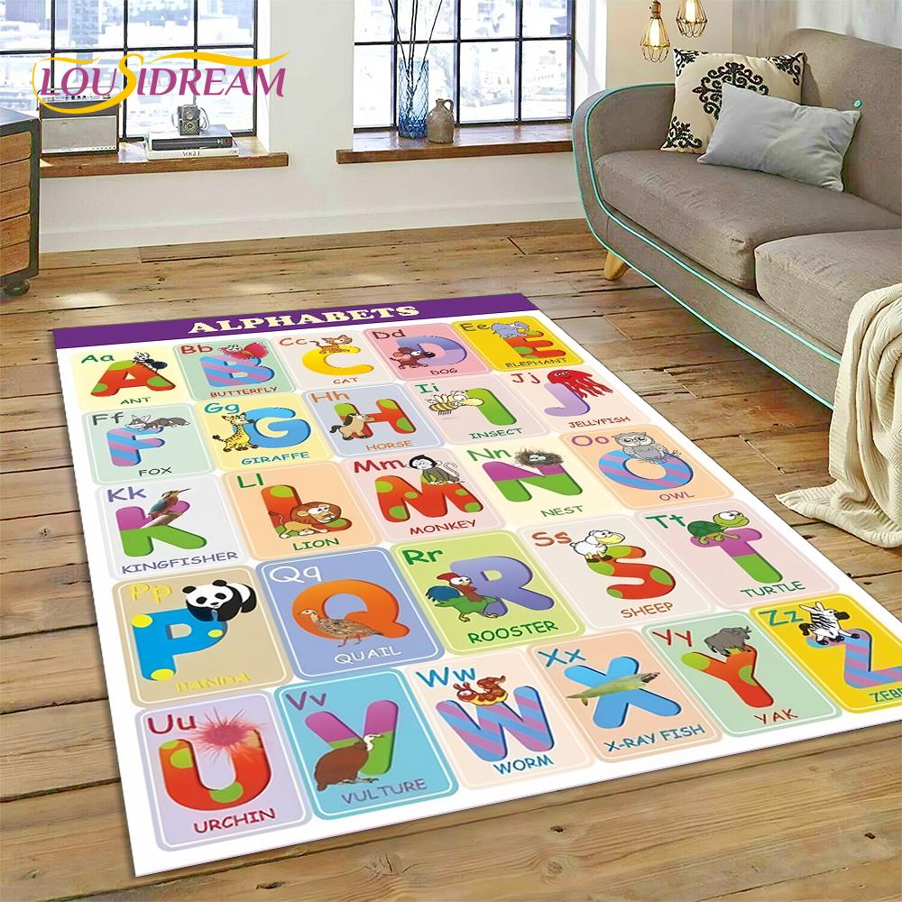 ABC Alphabet Kinder Krabbeln Frühe Bildung Cartoon Kinder Spielzimmer Bereichsteppich, Teppich für Wohnzimmer Schlafzimmer Sofa, Rutschfeste Matte
