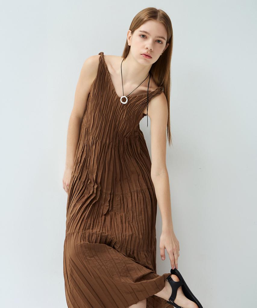 Waiowai Crease Tiered Slip Pleated Dress_3Colors