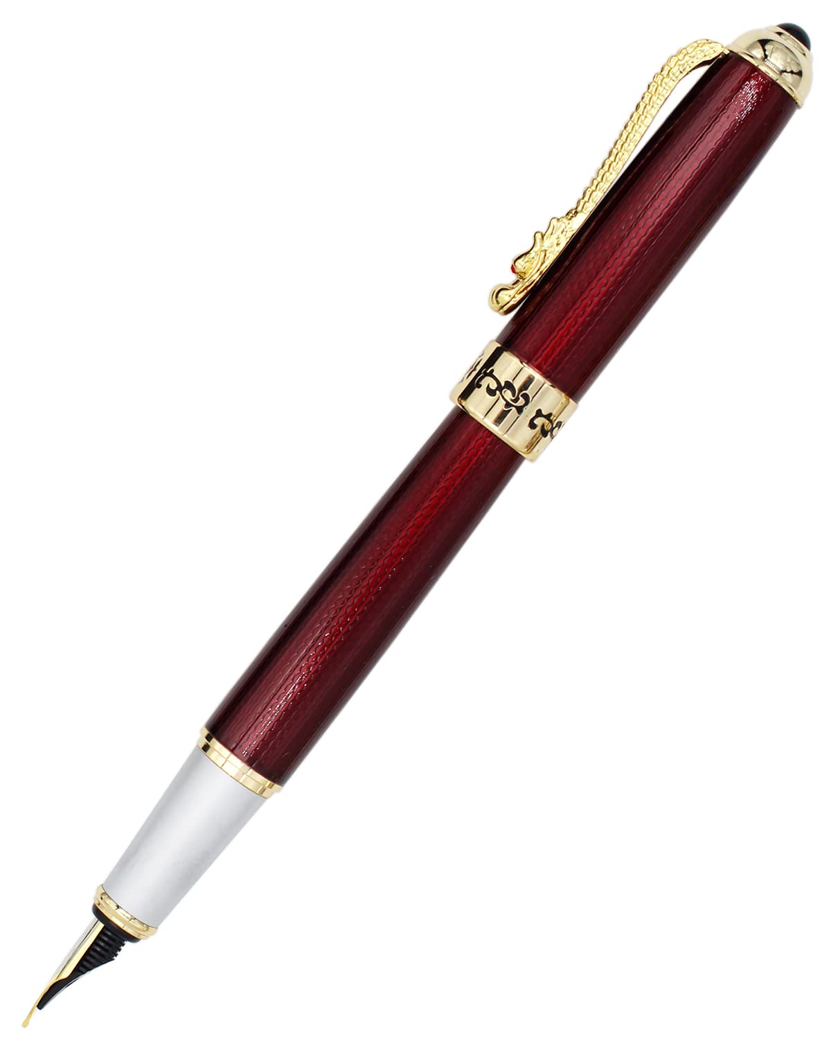 

Gullor Fountain Pen with Ink Golden Dragon Executive Smooth Fine Red Converter, Clip, Pen, Writing, Nib,