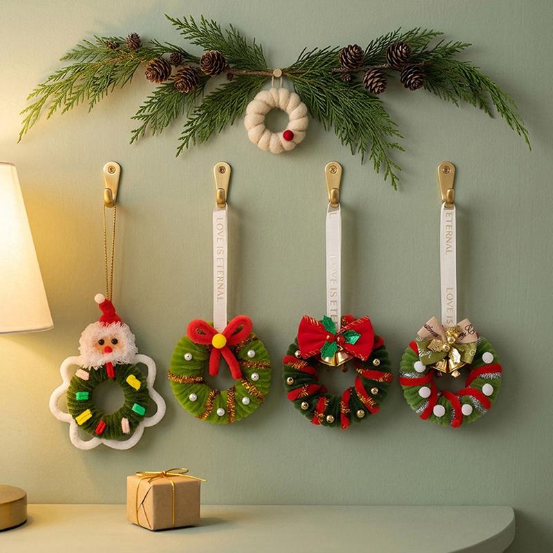 Christmas Tree Ornaments, Diy Decorative Hanging Ornaments With Pinecone, Mini Wreath Decor, Xmas Home Decorations