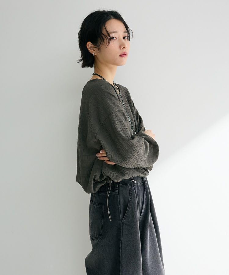 Green Parks Gray Pullover Sweater with Drawstring Hem and Long Sleeves Women's