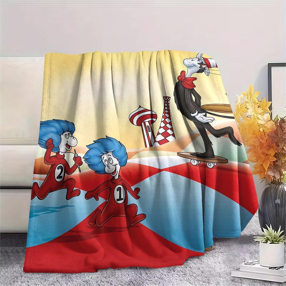 The Cat in the Hat Flannel Blanket, High quality Comfortable for All Seasons, Home Decor, Warmth and Comfort