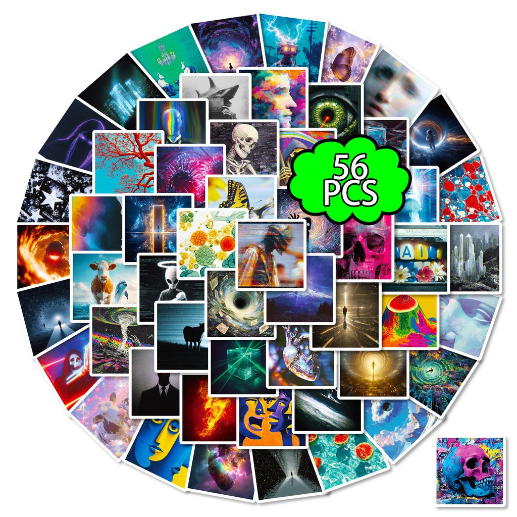 56 Pieces Of Visual Art Colorful Graffiti Stickers Personalized Trend Square Guitar Suitcase Waterproof Sticker