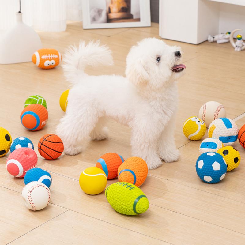 Squeaky Dog Ball Latex Rubber Dog Squeak Chew Toys Soft Bouncy Fetch Sports Balls for Medium Small Pets Interactive Play