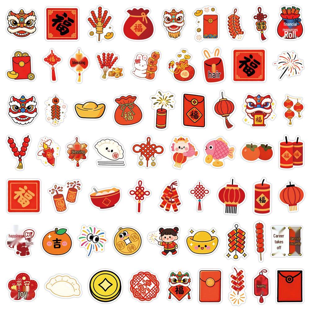63 Festive New Year Graffiti Stickers for Skateboard, Notebook, and Water Cup Decor