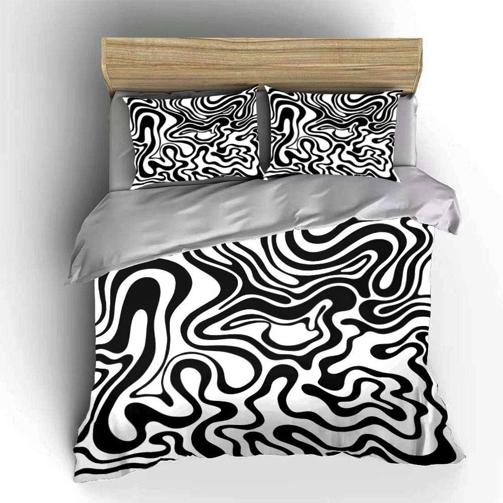 Abstract Black White Pattern Decor Multiple Sizes Kid'S And Adults' Bedroom Exquisite 3Pc Bedding Set, Gift