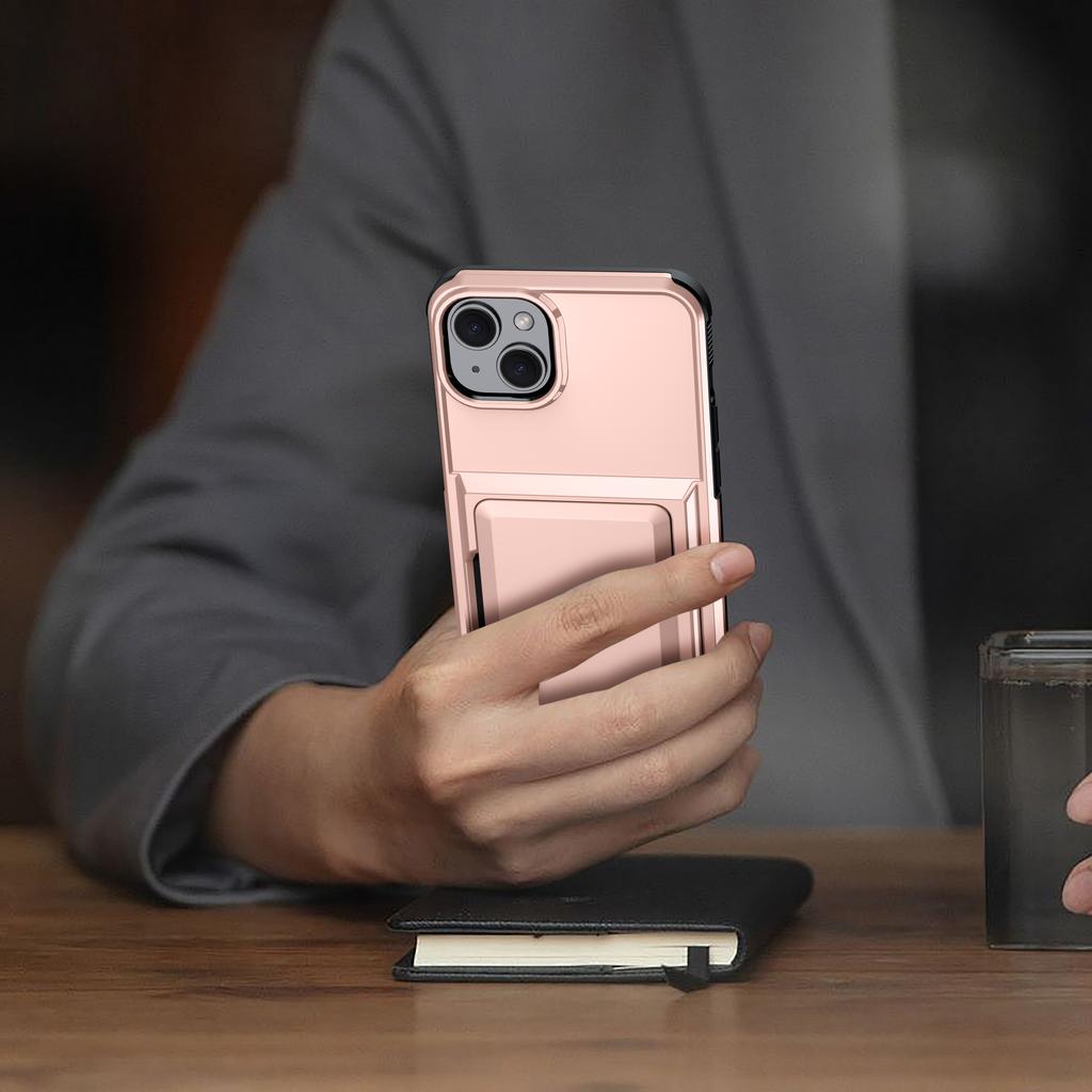 For iPhone 15 Cases Card Slot TPU+PC Kickstand Phone Case