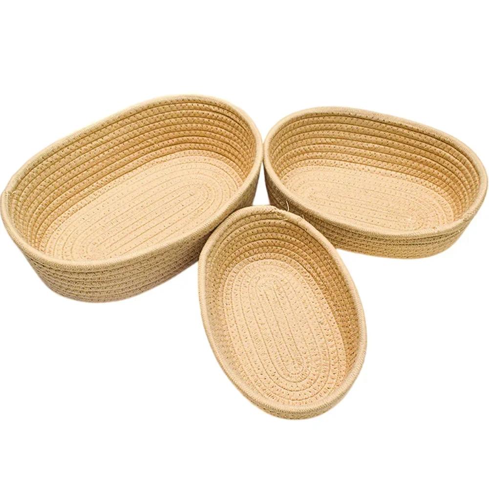 3pcs Storage Basket Home Decoration For Laundry Organization Toys Snacks Keys Storage Cotton Thread Storage Woven Basket