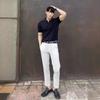 Trendiges Poloshirt mit Revers im koreanischen Stil für Herren – kurzärmliges, hübsches, reifes, einfarbiges Strickoberteil