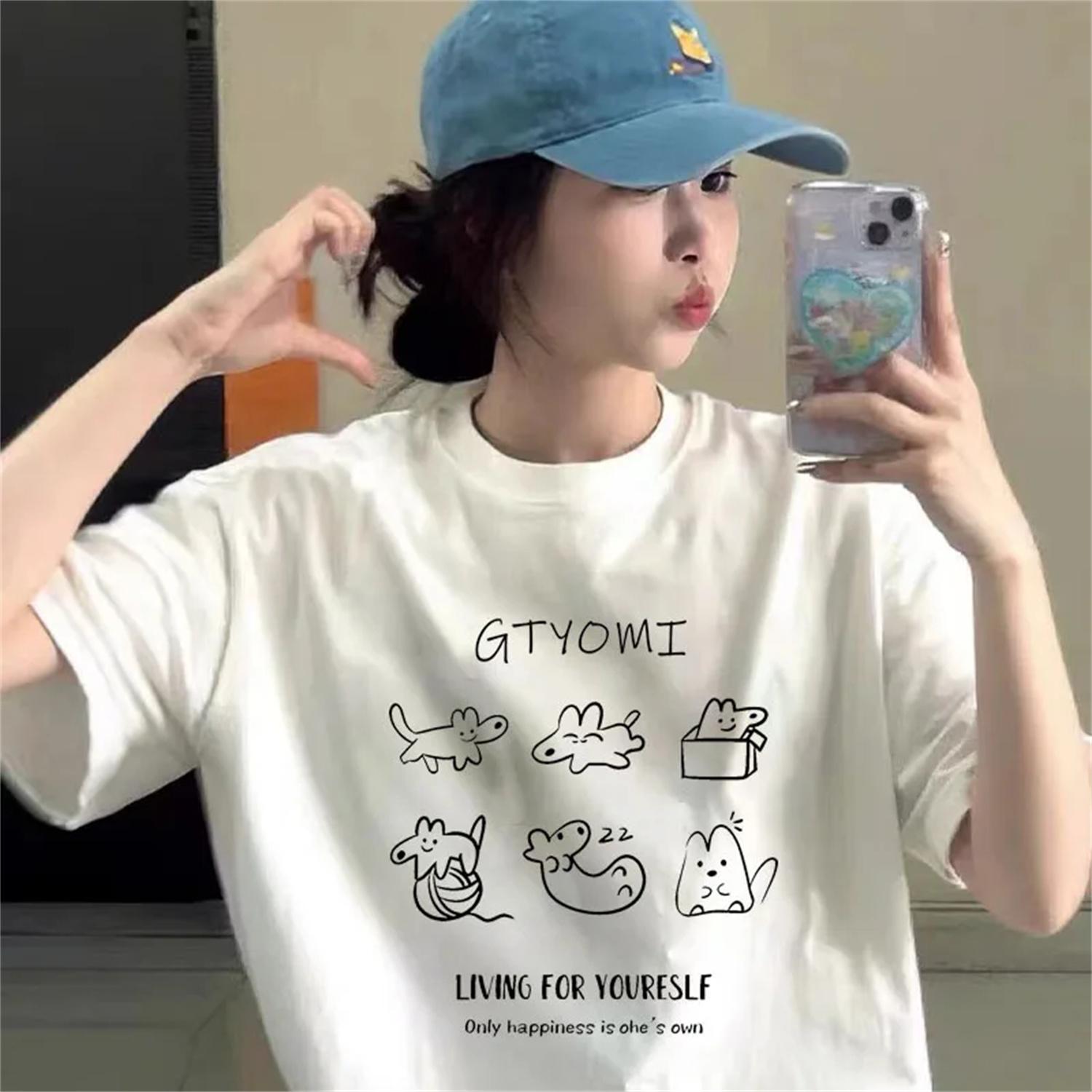 

Japanese Cartoon Puppy Graphic Print Short-sleeved T-shirts for Women Unisex Oversized Shirts Harajuku Women s Summer Clothes XXXXXL білий