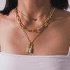 Women Necklace Thick Chain Multi-layer Lock-shaped Choker Jewelry Necklace Set Girls Gifts
