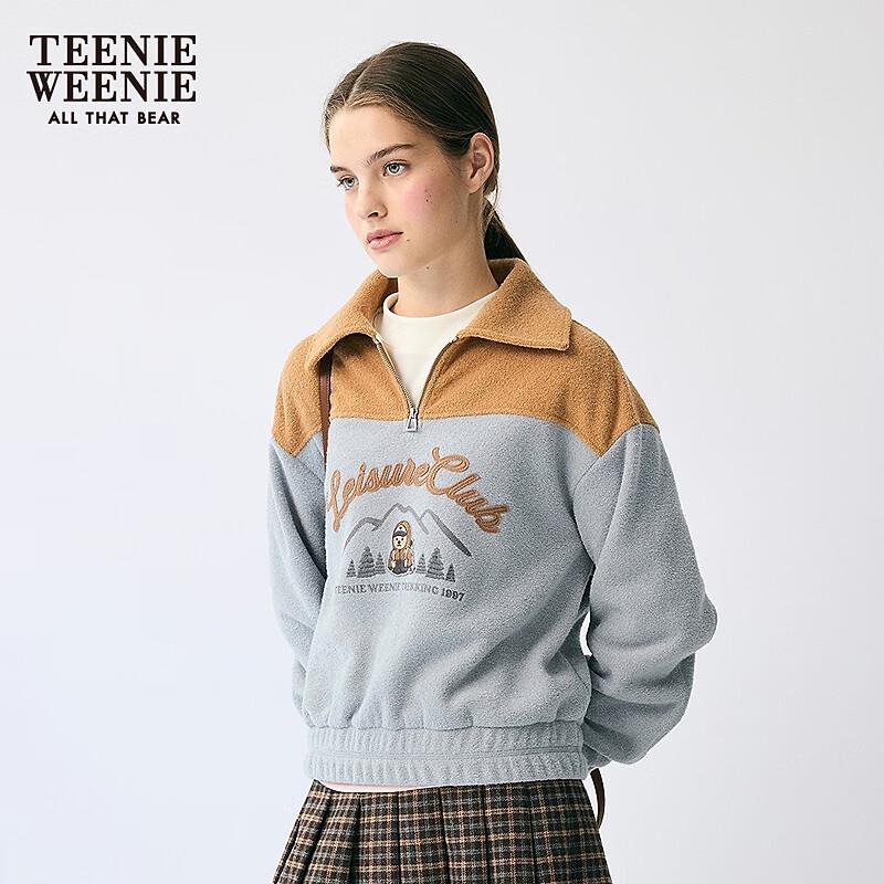 Teenie Weenie Women's Bear Spliced Half-Zip Polo Sweatshirt