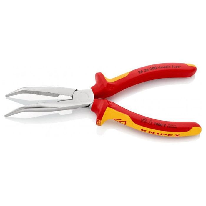 Pince à bec demi-rond KNIPEX - VDE - Mâchoire coudée à 40° - Tranchants striés - Acier vanadium - Orange