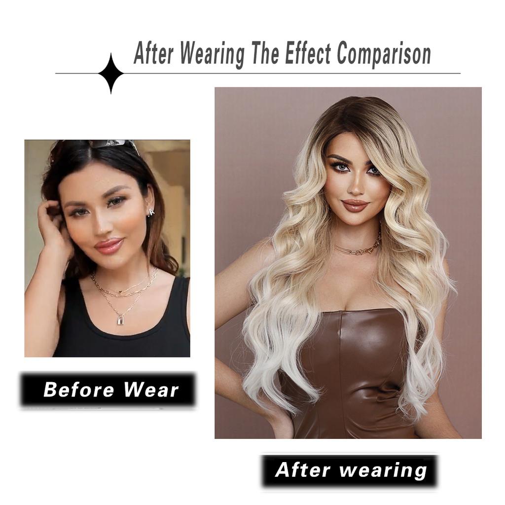 T-part Krajkové paruky Champagne Gold Zvýraznění Vlny Boční body Krajkové paruky Celá pokrývka hlavy