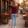 Women's Color Block V-Neck Long Sleeve Pullover Sweater with Decorative Buttons