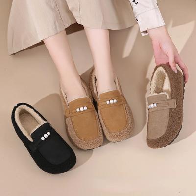 Fashion Cotton Shoes Women Winter 2025 New Plush Warm Fashion Comfortable Flat Slip On Shoes Leisure Shallow Shoes Zapatos De Mujer