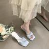 Slippers French Style Bow High HeelOne-StrapWomen'sSummer Outdoor Wear Square Toe Wedge HeelSandals