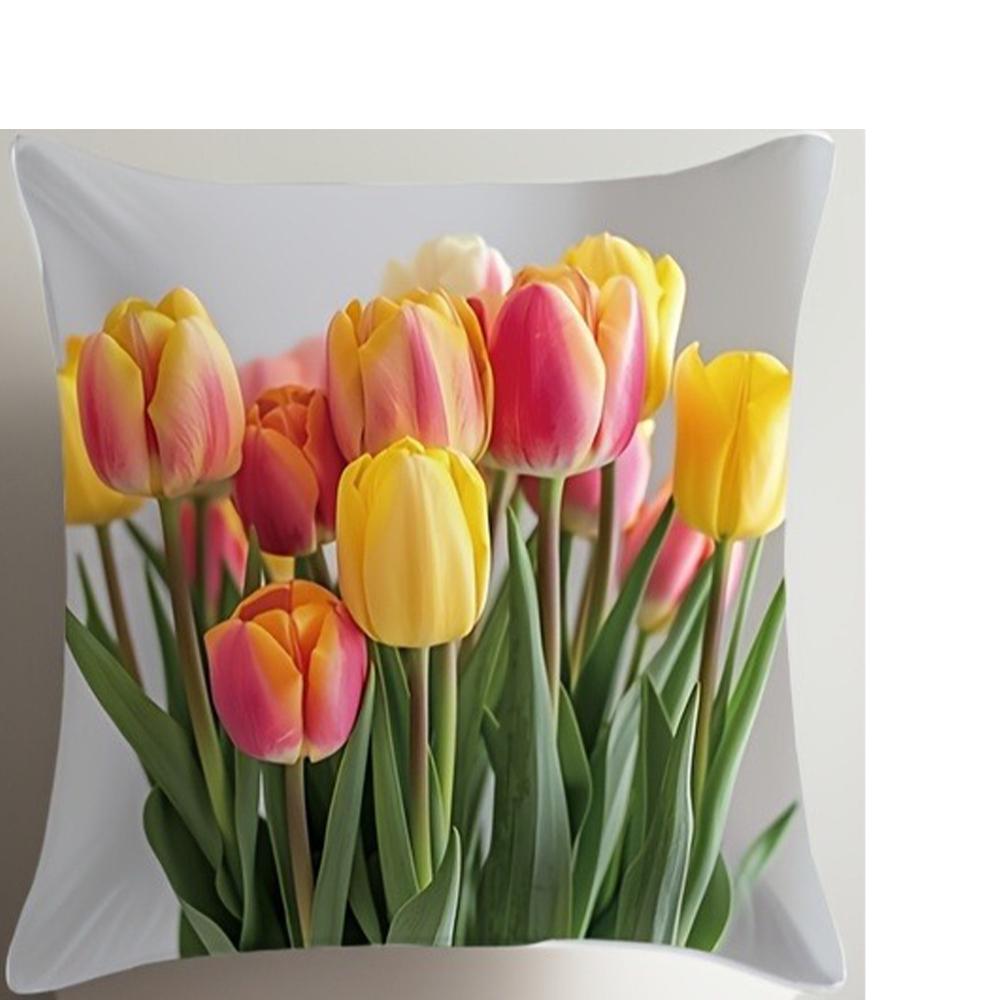 Vibrant Tulip Garden PillowcasesLiving Room Sofa Cushion Cover, Soft and Comfortable, Bedroom Room Decoration