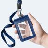 Double Sided Transparent PVC and Real Leather Work Card Holder with Lanyard Staff Hanging Neck Anti-interference Protection ID Badge Cards Cases