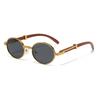 Wood-grain Legs Metal Oval Frame UV Protection Myopia Glasses Luxury Brand Vintage Punk Metal Outdoor UV400 Sun Glasses