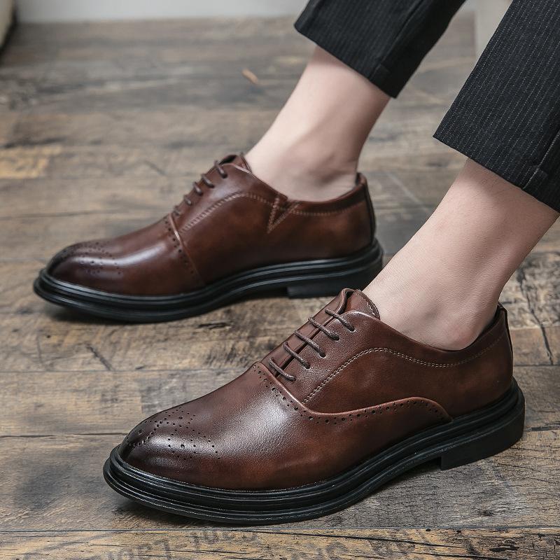 

Men s Large Size Leather Shoes Men s 38-46 Spring and Autumn New Casual Shoes Men s Loafers Business Dress Small Leather Shoes 46 коричневый