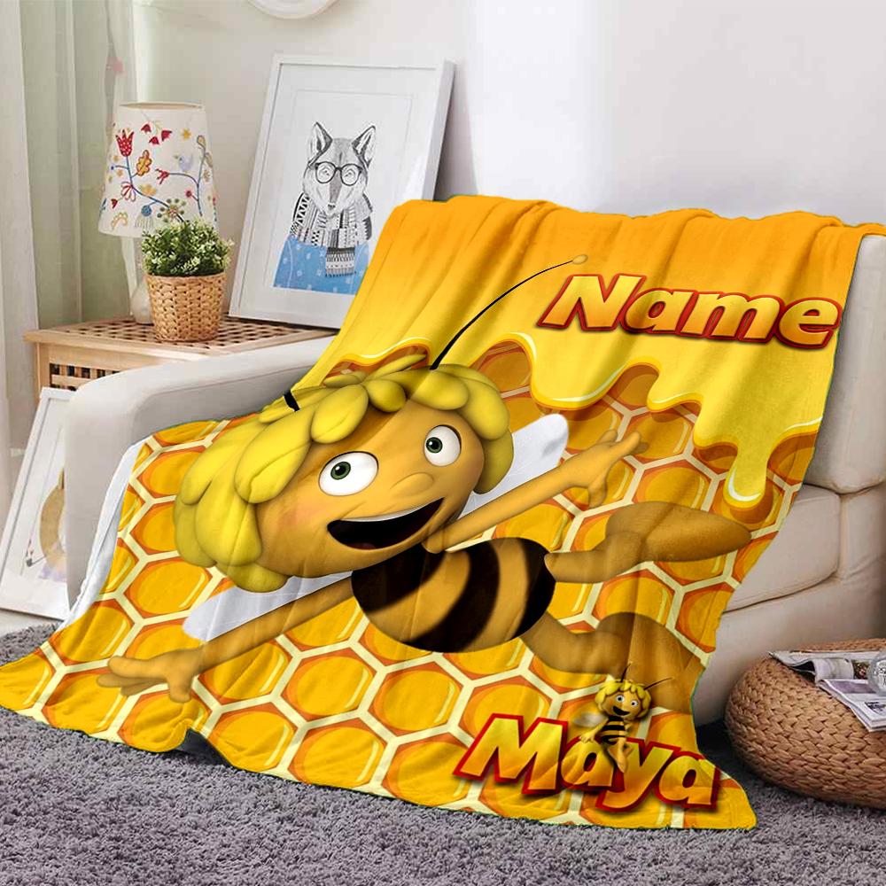 Benutzerdefinierter Name Maya Bienen-Thema Bedruckte Decke Perfekt für Sofa Bett Reisen Außenbereich Maschinenwaschbar Gemütlich Langlebig